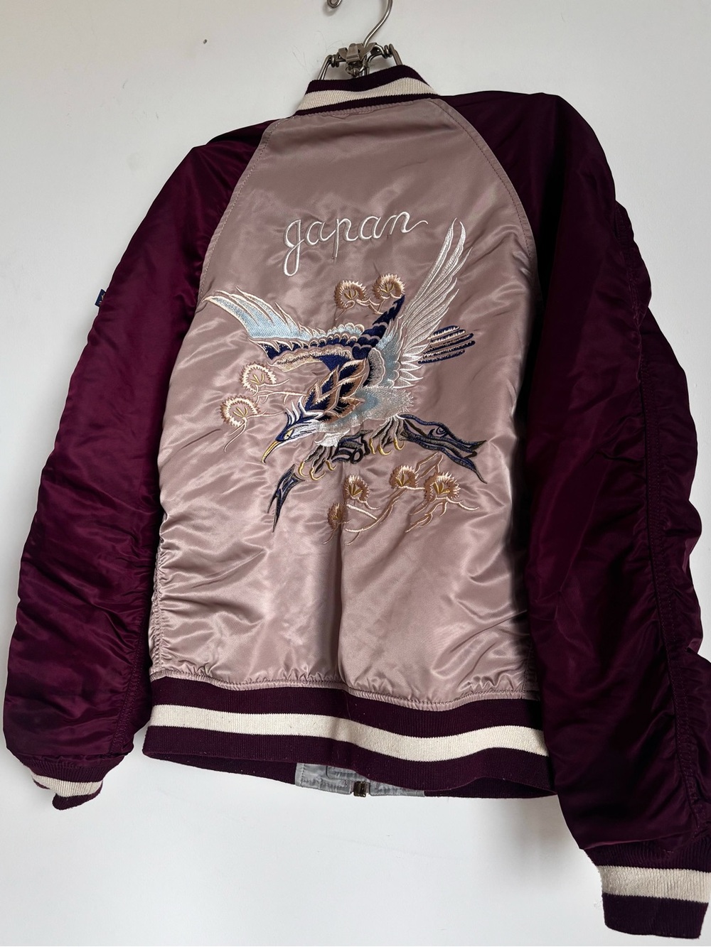 Alpha Industries Women’s Satin Bomber Jacket - Dusty Pink & Burgundy - Picture 5 of 8